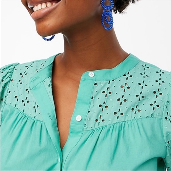 J.Crew Mixed-Media Button Front Top in Venetian Green - Picture 2 of 4